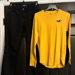 Hollister Bright Yellow Top and Dark Jeans